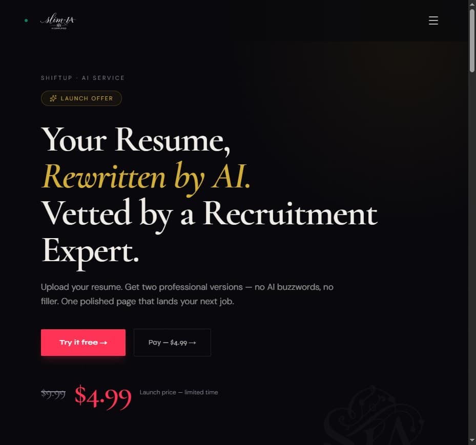 Application ShiftUp qui réécrit un CV grâce à l'intelligence artificielle, par Slim-IA